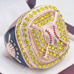 HOME PLATE PARTICIPATION RING --- ROSE GOLD BODY, YELLOW STONES (Item #55-33)