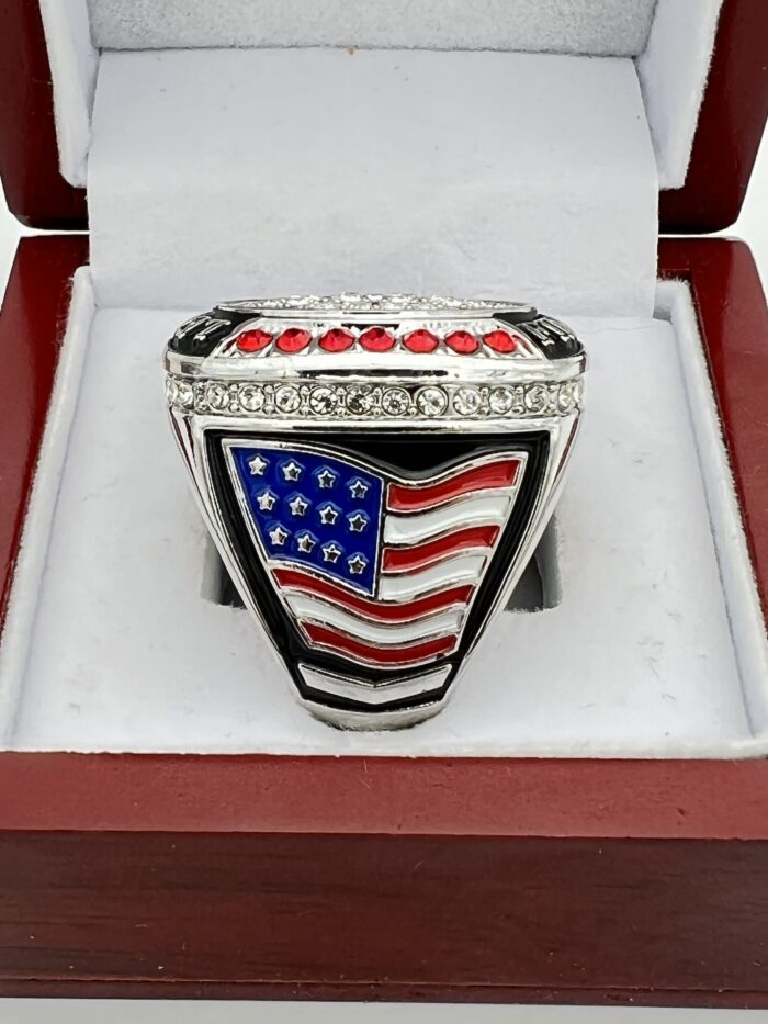 BALL LEAGUE FINALIST RING — SILVER BODY, CLEAR STONES, RED LACES (Item ...