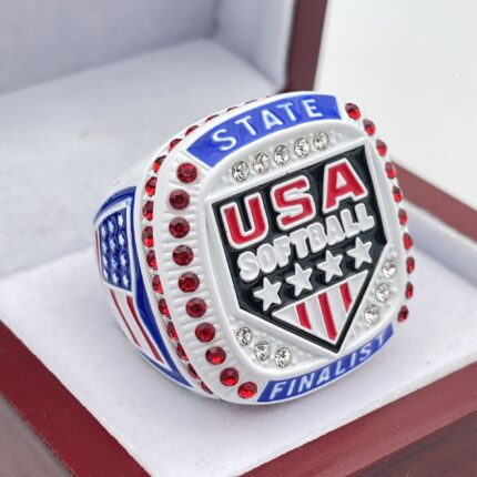 USA HOME PLATE STATE FINALIST RING --- WHITE BODY, RED STONES, OFFICIAL LOGO (Item #39-113)