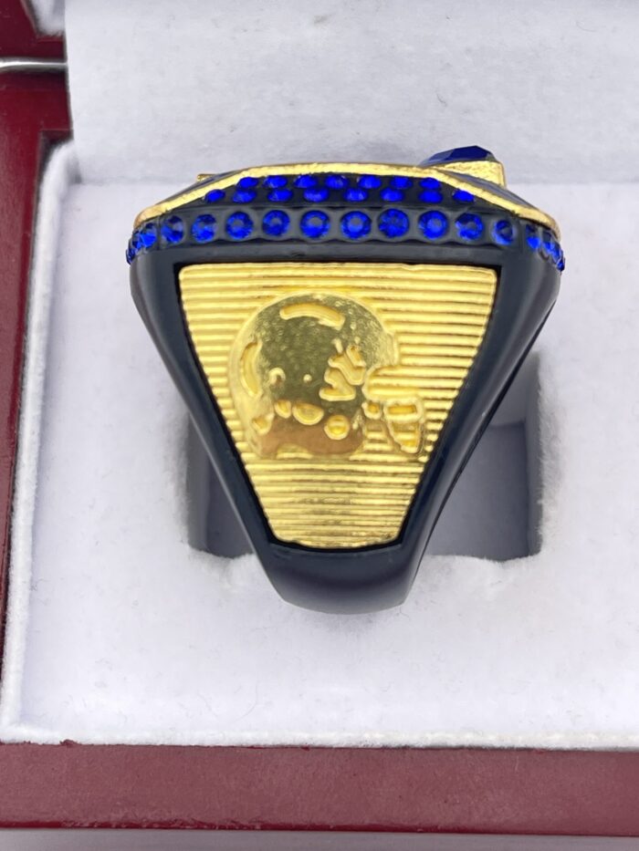 FANTASY FOOTBALL CHAMPION RING — GOLD BODY, BLUE STONES (Item #36-80) –  Discount Sports Rings