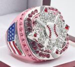 5 STAR DIAMOND SERIES FINALIST RING --- PINK BODY, CLEAR STONES, RED LACES (Item #37-145)