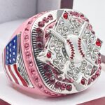 5 STAR DIAMOND SERIES FINALIST RING --- PINK BODY, CLEAR STONES, RED LACES (Item #37-145)