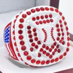 HOME PLATE PARTICIPATION RING --- WHITE BODY, RED STONES (Item #55-17)