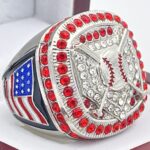 HOME PLATE PARTICIPATION RING --- SILVER BODY, RED STONES (Item #55-05)