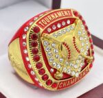 5 STAR HOME PLATE CHAMPION RING --- RED BODY, CLEAR STONES (Item #37-08)