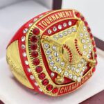 5 STAR HOME PLATE CHAMPION RING --- RED BODY, CLEAR STONES (Item #37-08)