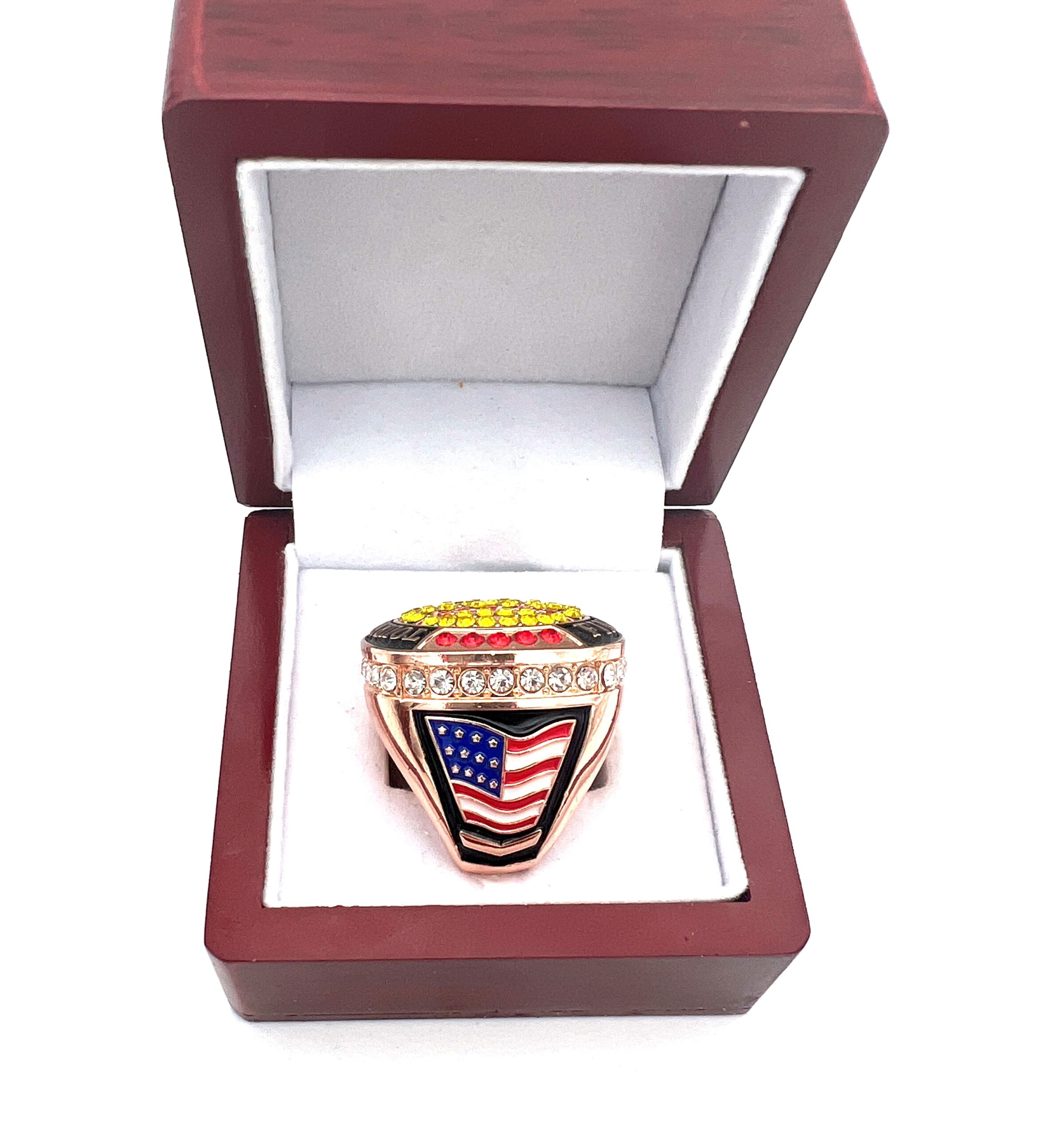 BALL FINALIST RING — ROSE GOLD, RED LACES, YELLOW STONE (Item #30-125 ...