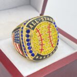 ALL-STAR SOFTBALL RING --- GOLD BODY, BLUE STONE (Item #33-152)