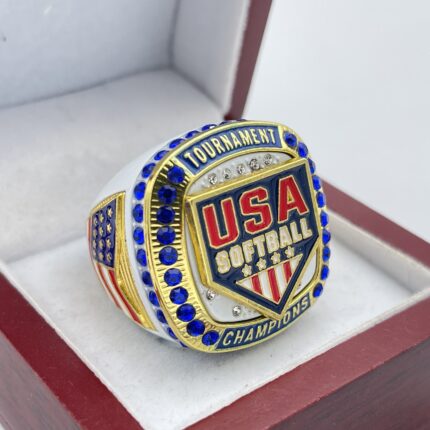 USA 5 STAR HOME PLATE CHAMPION RING --- WHITE BODY, BLUE STONES (Item #39-76)