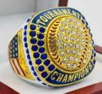 5 STAR BALL CHAMPION RING --- WHITE BODY, CLEAR STONES ON THE BALL ,BLUE STONES (Item #37-180)
