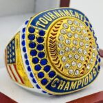 5 STAR BALL CHAMPION RING --- WHITE BODY, CLEAR STONES ON THE BALL ,BLUE STONES (Item #37-180)