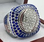 5 STAR BALL FINALIST RING -WHITE BODY, CLEAR STONES ON THE BALL, BLUE STONES (Item #37-177)
