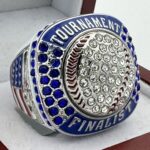 5 STAR BALL FINALIST RING -WHITE BODY, CLEAR STONES ON THE BALL, BLUE STONES (Item #37-177)