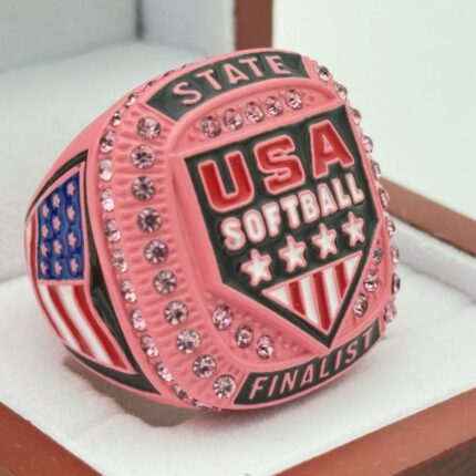 USA HOME PLATE STATE FINALIST RING --- PINK BODY, PINK STONES, OFFICIAL LOGO (Item #39-153)