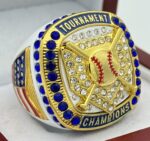 5 STAR HOME PLATE CHAMPION RING --- WHITE BODY, BLUE STONES (Item #37-28)