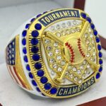 5 STAR HOME PLATE CHAMPION RING --- WHITE BODY, BLUE STONES (Item #37-28)