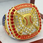 5 STAR HOME PLATE CHAMPION RING --- WHITE BODY, RED STONES (Item #37-32)