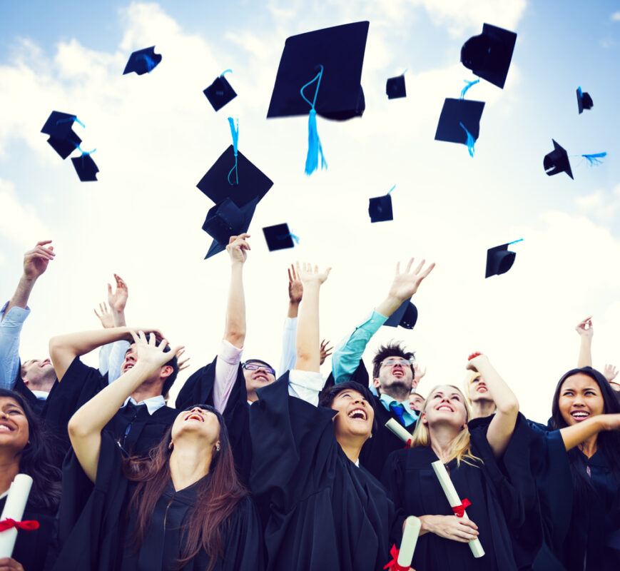 Graduation Caps Thrown in the Air