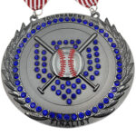 JUMBO FINALIST TURNOVER MEDAL WITH RIBBON --- GUN METAL, BLUE STONES (Item #57-61)