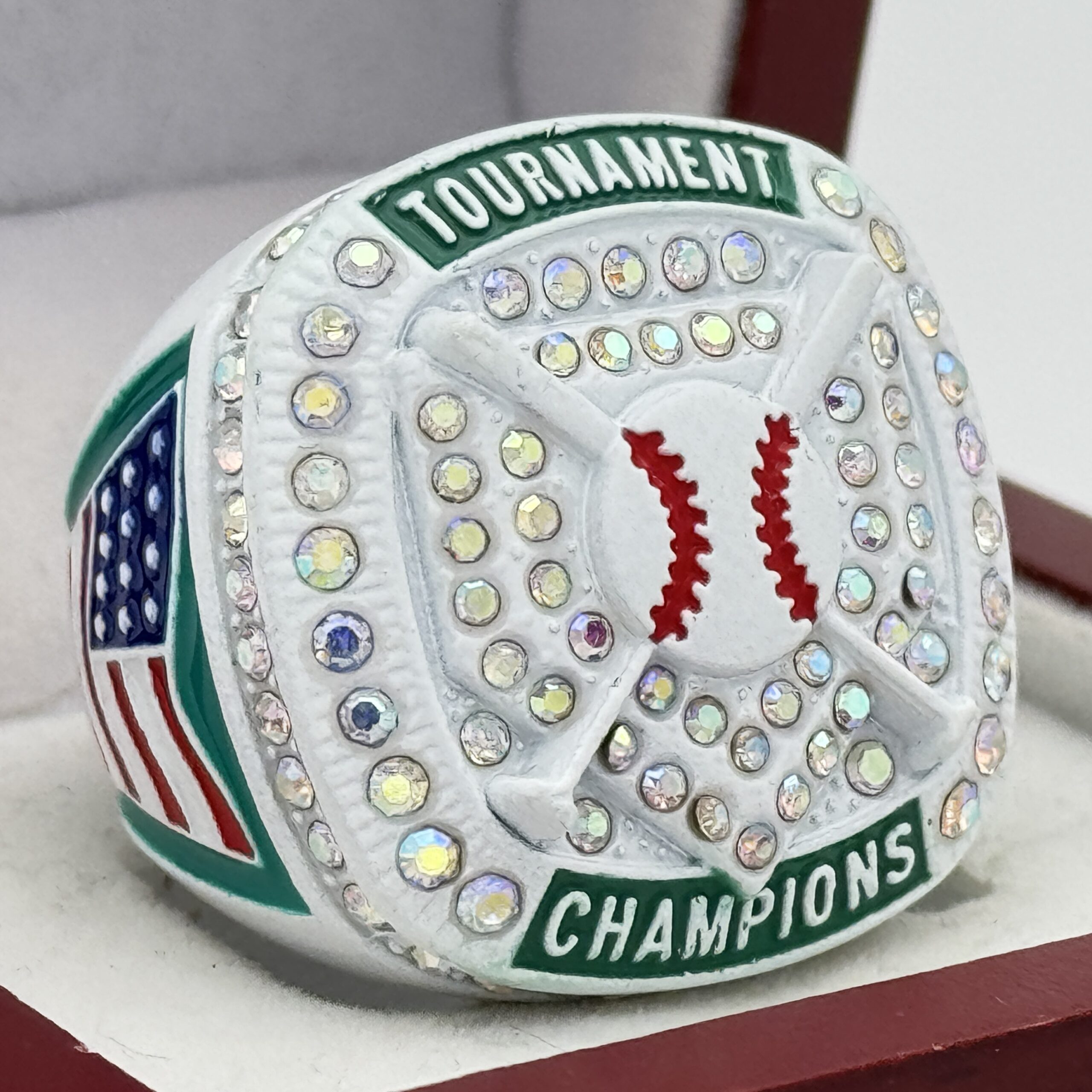 IMG_1844 HOME PLATE CHAMPION RING --- WHITE BODY, GREEN PAINT (Item #50-124) - Image 1