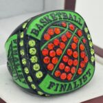 BASKETBALL FINALIST RING --- BLACK BODY, GREEN STONES (Item #52-01)