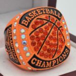 BASKETBALL CHAMPION RING --- NEON ORANGE BODY, PRISMATIC STONES (Item #52-16)