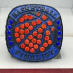 BASKETBALL FINALIST RING --- BLACK BODY, BLUE PAINT, ORANGE STONES ON BALL (Item #52-17) - Image 3
