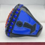 BASKETBALL FINALIST RING --- BLACK BODY, BLUE PAINT, ORANGE STONES ON BALL (Item #52-17) - Image 2