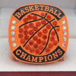 BASKETBALL CHAMPION RING --- NEON ORANGE BODY, PRISMATIC STONES (Item #52-16) - Image 3