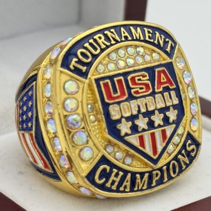 USA CHAMPION RING --- GOLD BODY, PRISMATIC STONES, OFFICIAL LOGO (Item #38-68)