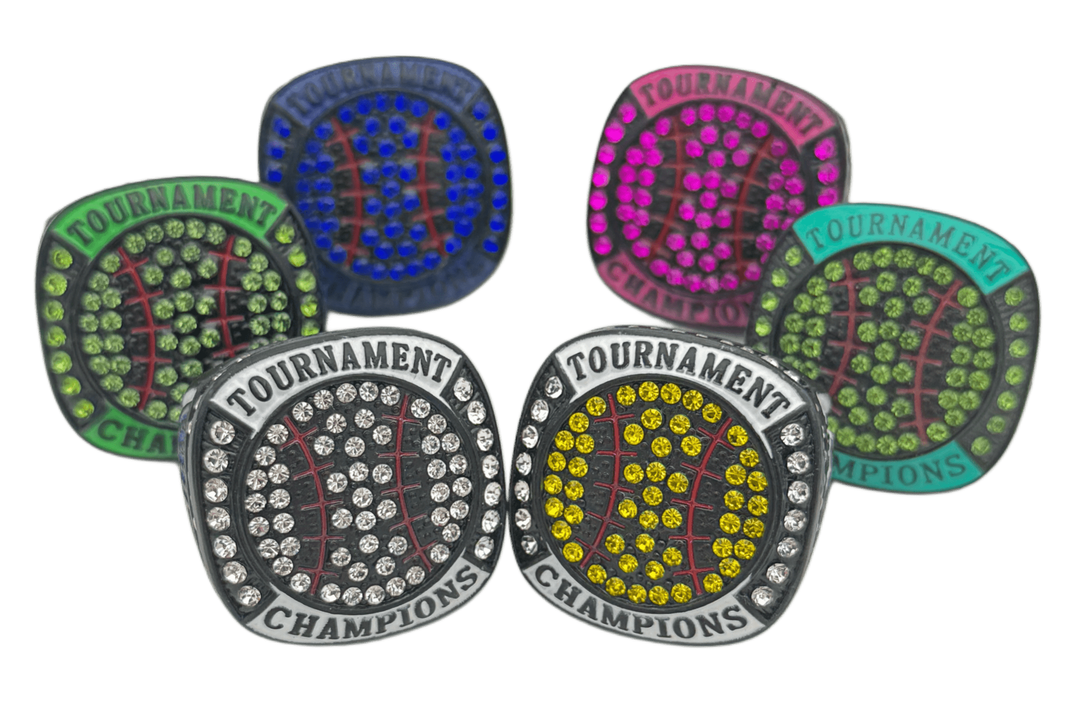 array of tournament champion rings