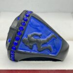 CLASSIC FOOTBALL CHAMPION RING --- BLACK BODY, BLUE STONE (Item #51-88) - Image 2