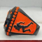 CLASSIC FOOTBALL CHAMPION RING --- BLACK BODY, ORANGE STONE (Item #51-92) - Image 2