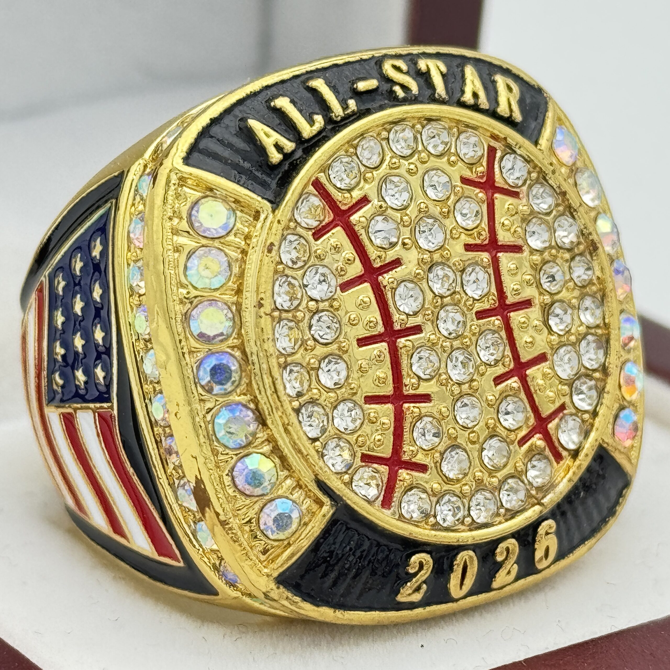 IMG_3397 ALL-STAR 2026 BALL RING --- GOLD BODY, PRISMATIC STONE (Item #54-28) - Image 1