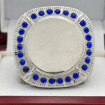 ROUND ADD YOUR LOGO RING --- SILVER BODY, BLUE STONES, 2 ENGRAVABLE SIDES (Item #58-193) - Image 3