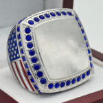 SQUARE ADD YOUR LOGO RING --- SILVER BODY, BLUE STONES (Item #58-229)