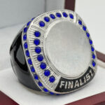 ROUND ADD YOUR LOGO FINALIST RING --- SILVER BODY, BLUE STONES, 2 ENGRAVABLE SIDES (Item #58-169)