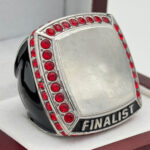SQUARE ADD YOUR LOGO FINALIST RING --- SILVER BODY, RED STONES, 2 ENGRAVABLE SIDES (Item #58-173)