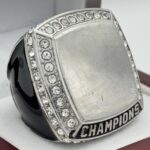 SQUARE ADD YOUR LOGO CHAMPION RING --- SILVER BODY, CLEAR STONES, 2 ENGRAVABLE SIDES (Item #59-180)