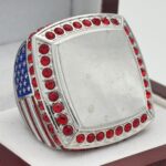 SQUARE ADD YOUR LOGO RING --- SILVER BODY, RED STONES (Item #58-221)