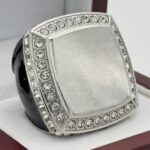 SQUARE ADD YOUR LOGO RING --- SILVER BODY, CLEAR STONES, 2 ENGRAVABLE SIDES (Item #58-201)
