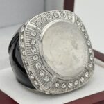 ROUND ADD YOUR LOGO RING --- SILVER BODY, CLEAR STONES, 2 ENGRAVABLE SIDES (Item #58-189)