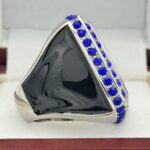 SQUARE ADD YOUR LOGO CHAMPION RING --- SILVER BODY, BLUE STONES, 2 ENGRAVABLE SIDES (Item #59-184) - Image 4