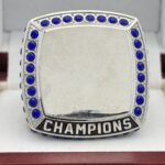 SQUARE ADD YOUR LOGO CHAMPION RING --- SILVER BODY, BLUE STONES, 2 ENGRAVABLE SIDES (Item #59-184) - Image 3