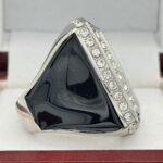 SQUARE ADD YOUR LOGO CHAMPION RING --- SILVER BODY, CLEAR STONES, 2 ENGRAVABLE SIDES (Item #59-180) - Image 4