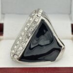 SQUARE ADD YOUR LOGO CHAMPION RING --- SILVER BODY, CLEAR STONES, 2 ENGRAVABLE SIDES (Item #59-180) - Image 2