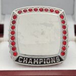 SQUARE ADD YOUR LOGO CHAMPION RING --- SILVER BODY, RED STONES, 2 ENGRAVABLE SIDES (Item #59-176) - Image 3