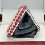 SQUARE ADD YOUR LOGO CHAMPION RING --- SILVER BODY, RED STONES, 2 ENGRAVABLE SIDES (Item #59-176) - Image 2