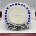 ROUND ADD YOUR LOGO CHAMPION RING --- SILVER BODY, BLUE STONES, 2 ENGRAVABLE SIDES (Item #59-172) - Image 3