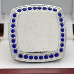 SQUARE ADD YOUR LOGO RING --- SILVER BODY, BLUE STONES (Item #58-229) - Image 3